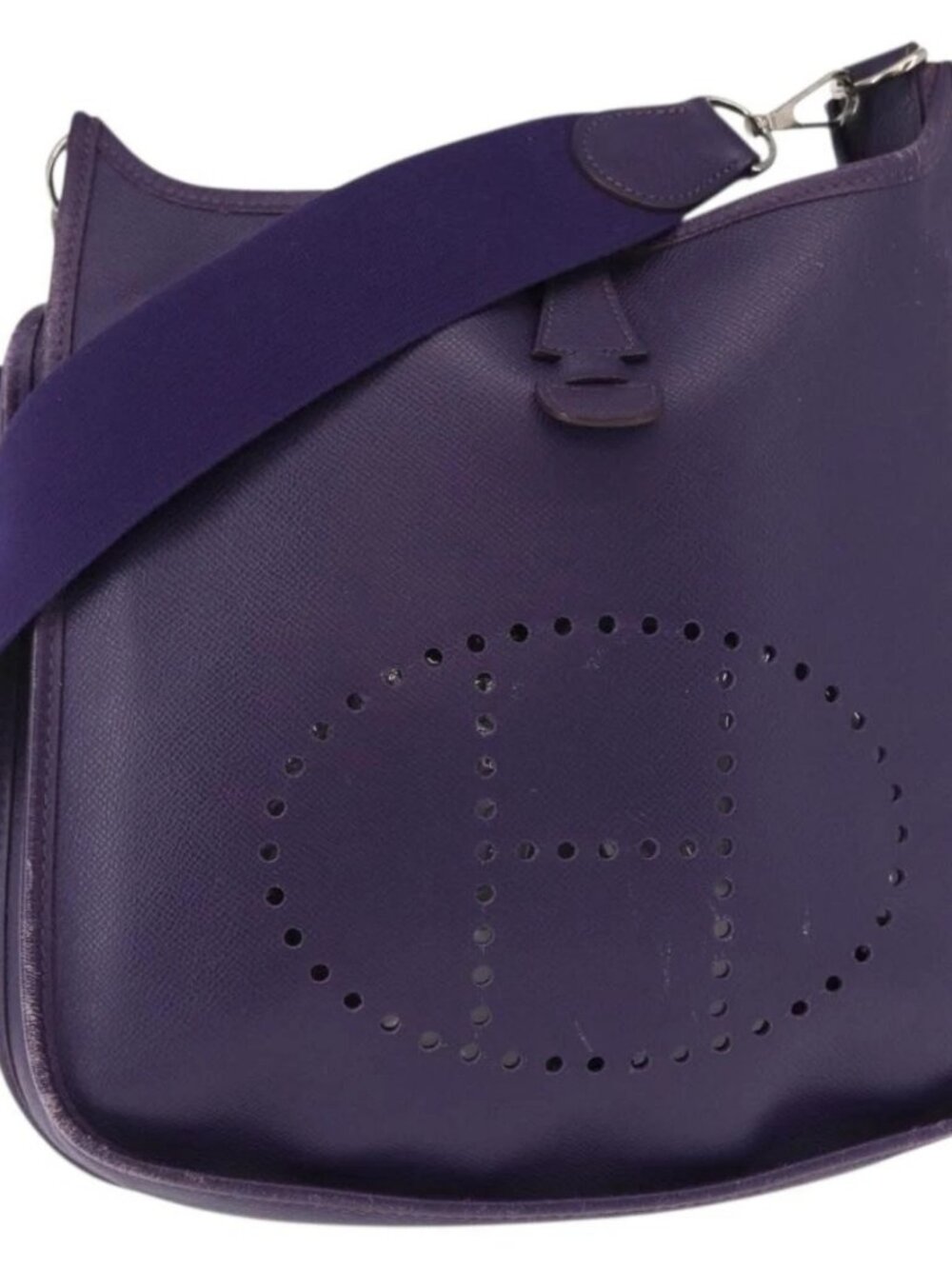 HERMES Evelyn 3 Shoulder Bag Leather Purple Silver Auth ka146